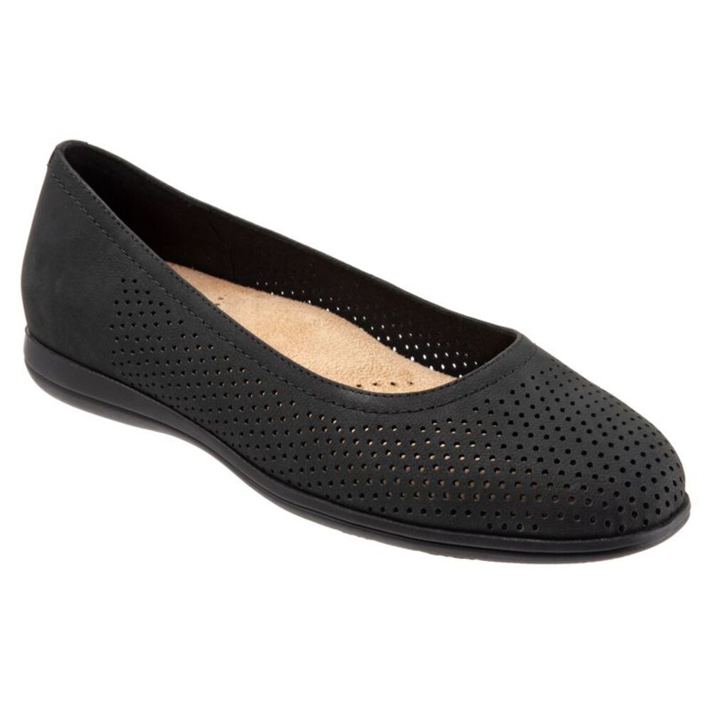 Trotters Black Suede Perforated Ballet Flats